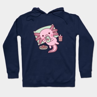 Cute Axolotl Chilling With Handphone Boba Tea And Cookies Hoodie